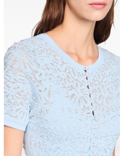 Sandro Blue Beaded Knit Maxi Dress