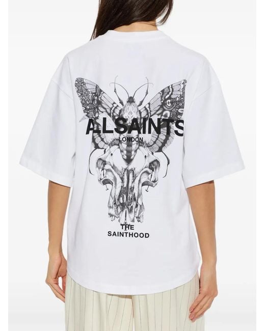 AllSaints White Swoop Amelie Butterfly-Print T-Shirt