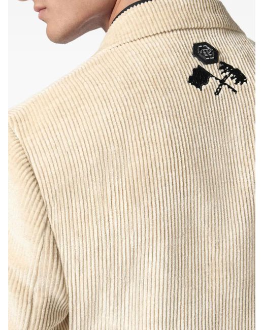 Philipp Plein Natural Embroidered-Detail Corduroy Blazer for men