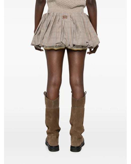 Miu Miu Gray Check-Pattern Pleated Mini Skirt