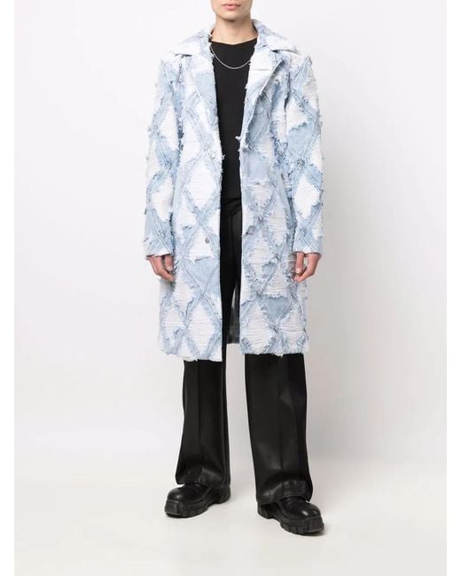 DIESEL Blue Distressed-Denim Patchwork Coat for men