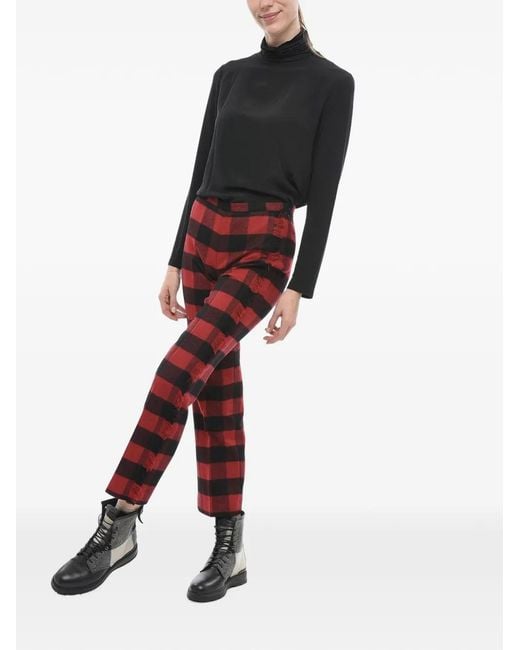 Woolrich Red Checked-Pattern Frayed-Edge Trousers