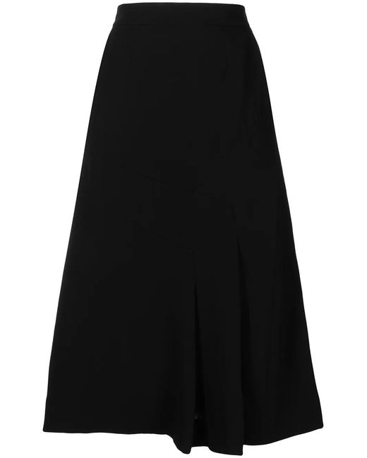 Shiatzy Chen Black Silk A-Line Skirt