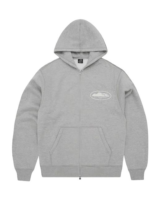 corteiz Gray Island Puf-Print Zip-Up Hoodie