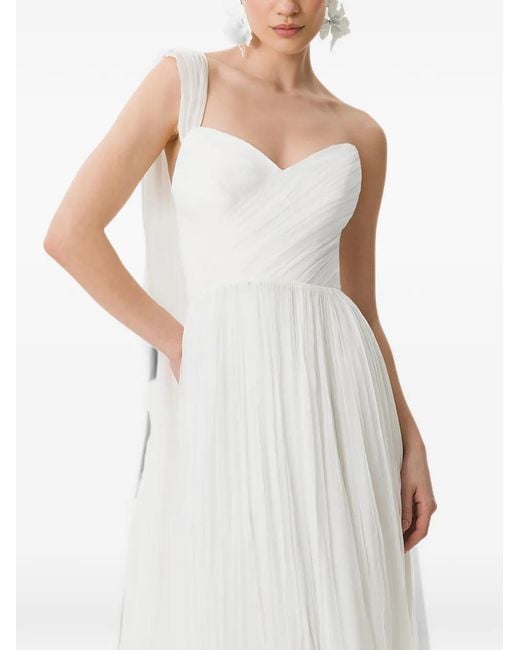 Framboise White Robe Mi-Longue Plissée À Une Épaule
