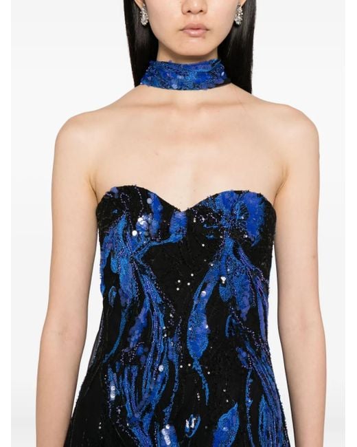 Saiid Kobeisy Blue Embroidered Strapless Dress