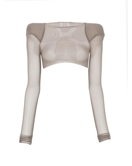 Rick Owens White Helm Structured-Shoulder Crop Top