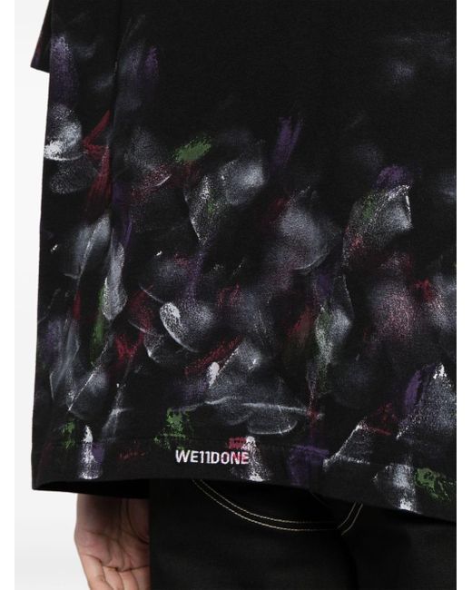 we11done Black T-Shirt mit Pinselstrich-Print