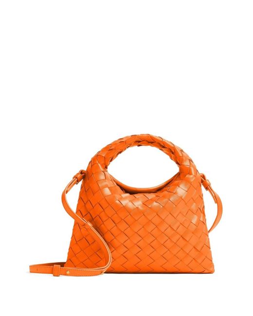 Mini sac porté épaule à plaque logo Bottega Veneta en coloris Orange