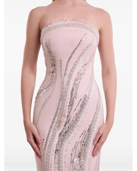 Gemy Maalouf Pink Beaded Sequin-Embellished Maxi Dress