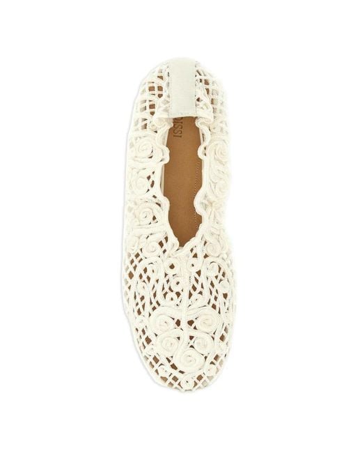 Odissi White Iris Crocheted Ballet Flats