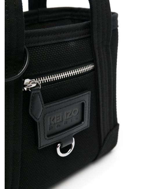 KENZO Black Logo-patch Canvas Shoulder Bag
