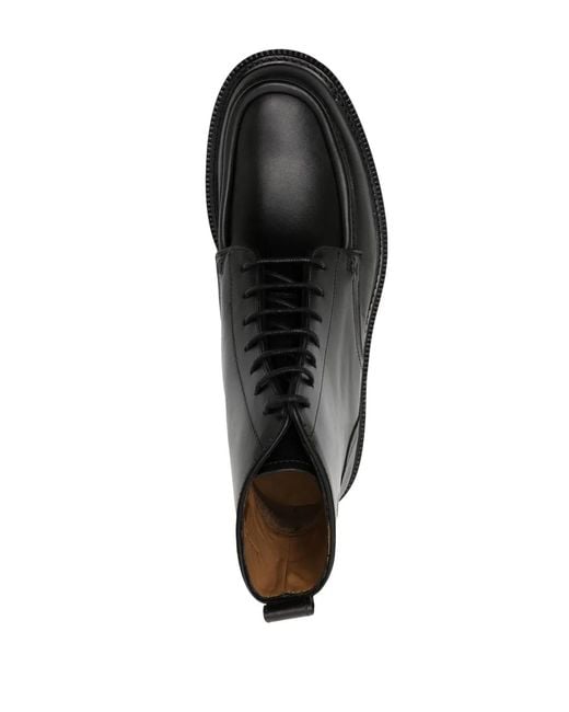 Maison Kitsuné Black Lace-Up Leather Boots for men