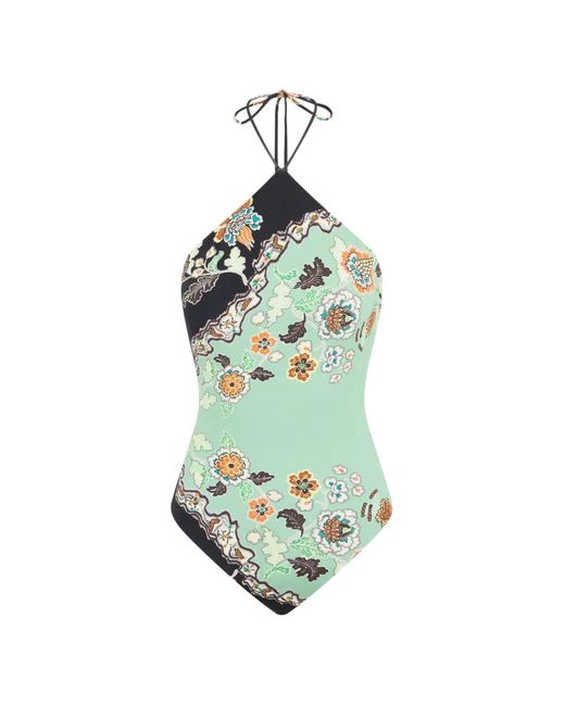 Roberto Cavalli Blue Floral-Print Halterneck Bodysuit