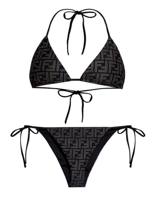 Fendi Black Triangel-Bikini mit Logo-Print