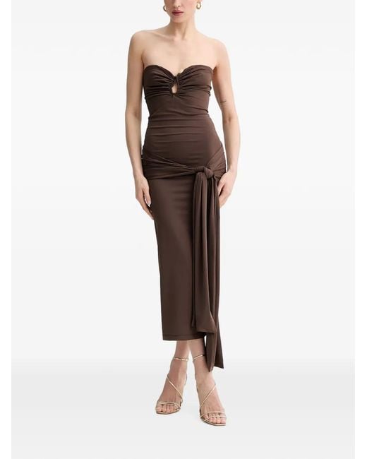 Bardot Brown Laverne Ruched Knot-Detail Midi Dress