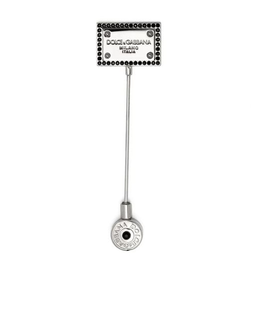Dolce & Gabbana White Logo-Plaque Rhinestone-Embellished Brooch for men