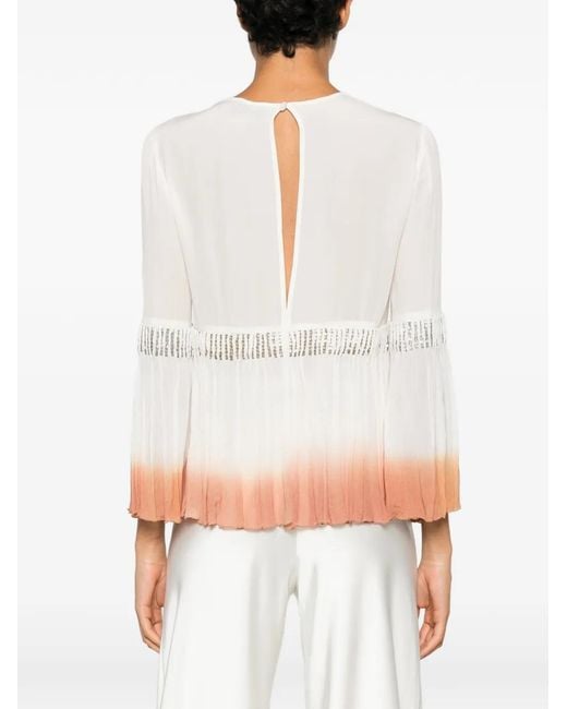 Elisabetta Franchi White Pleated Ombré-Effect Top
