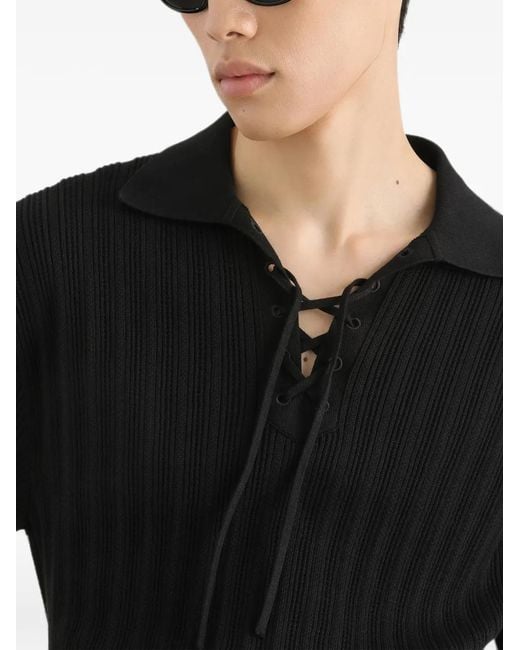 Dolce & Gabbana Black Cotton Serafino Polo Shirt for men