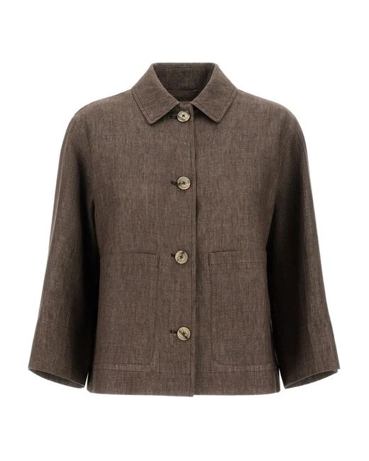 Herno Brown Button-Fastening Linen Jacket