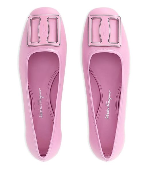 Ferragamo Pink Buckle Leather Ballerina Flats