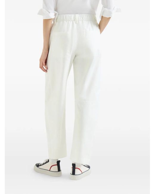 Brunello Cucinelli White Logo Elastic-Waistband Trousers