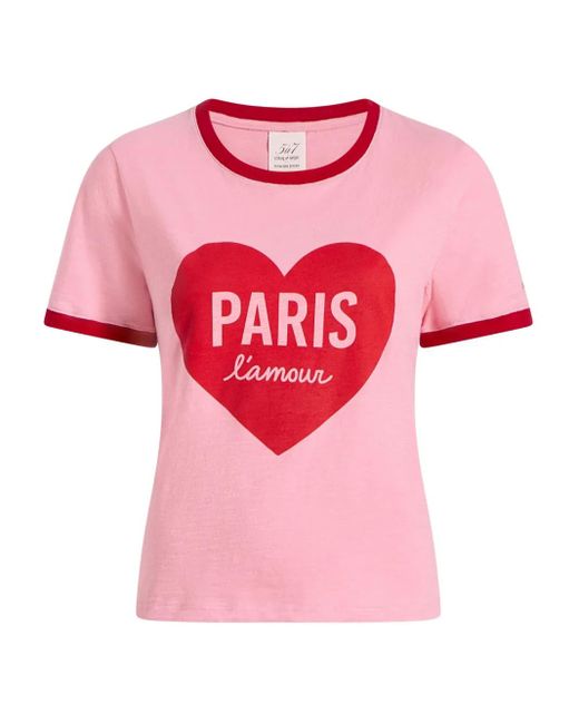 Cinq À Sept Pink Heart-Print Cotton T-Shirt