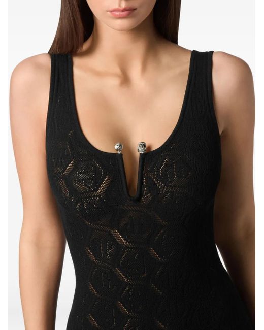 Philipp Plein Black Viscose Long Dress Monogram