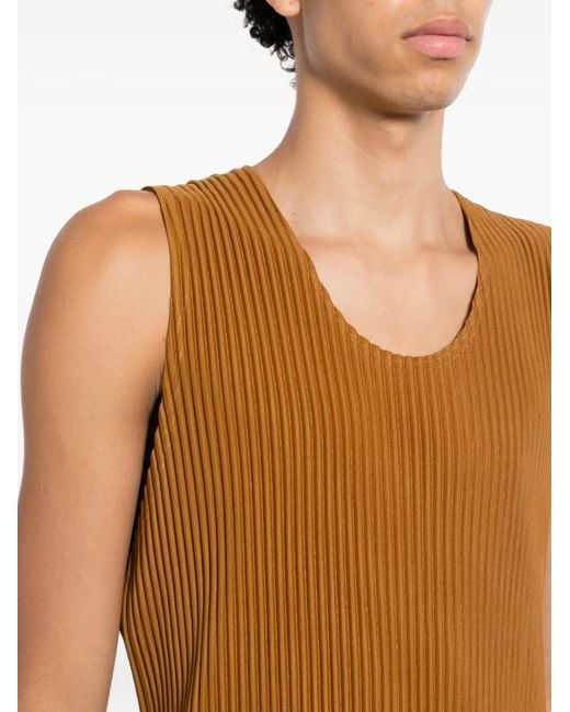 Homme Plissé Issey Miyake Brown Plissé-Effect Vest Top for men