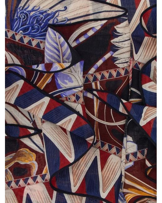 Ferragamo Multicolor Flowers And Butterflies Wool Diamond Scarf