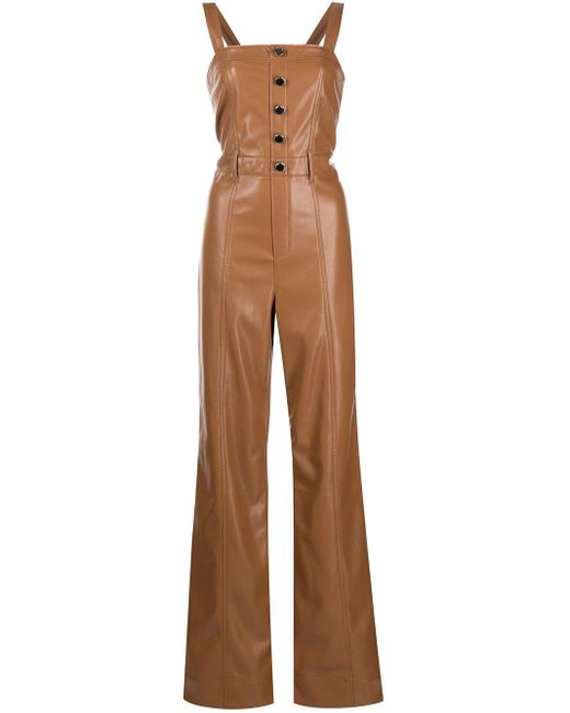 Alice + Olivia Faux Leather Jumpsuit in Brown | Lyst