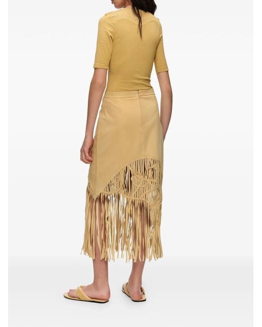 Bimba Y Lola Natural Fringe-Detail Suede Skirt