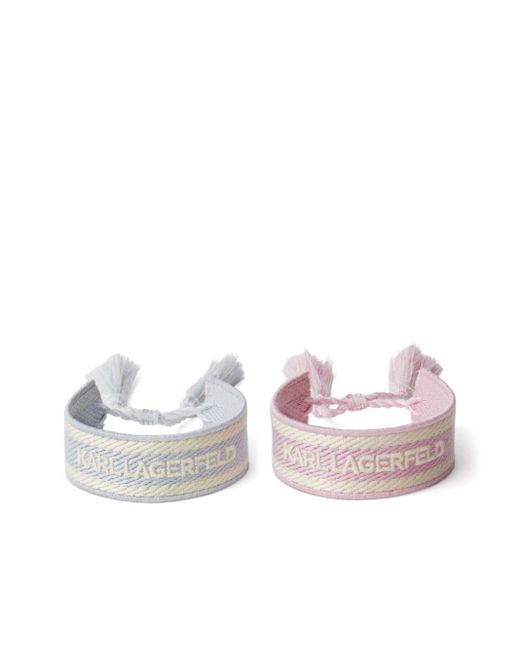 Karl Lagerfeld Pink Essential Woven Bracelet (set Of Two)