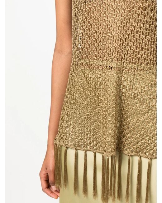 Dodo Bar Or Natural Open-Knit Fringed Top