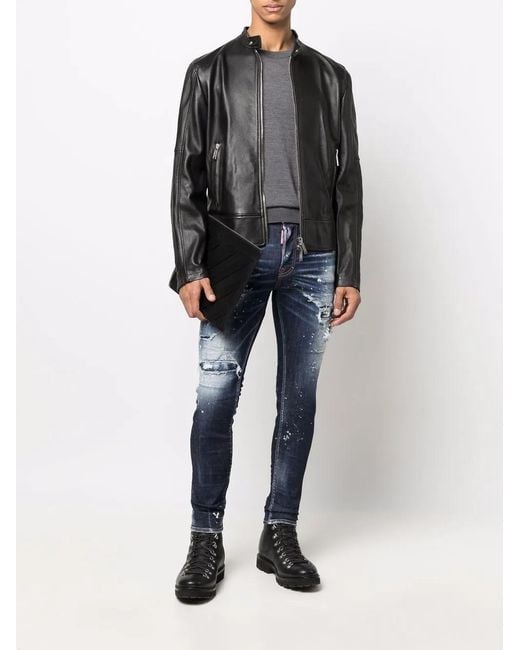 DSquared² Black Zippered Leather Jacket for men