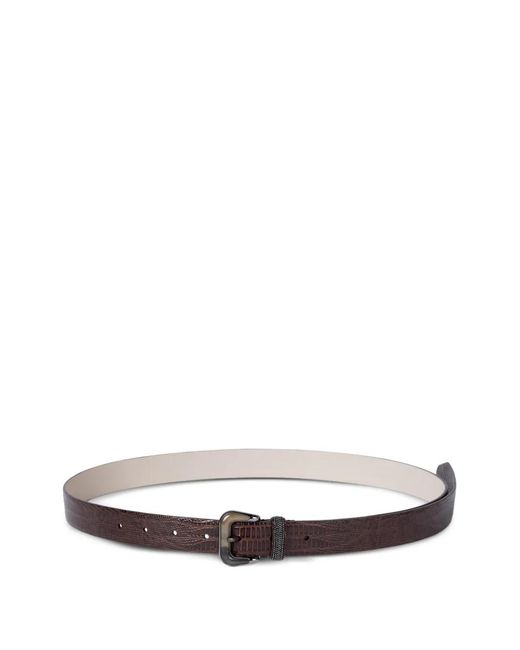 Brunello Cucinelli White Ceinture À Effet Peau De Lézard