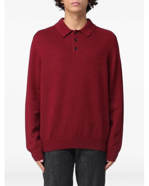 Emporio Armani Red Long-Sleeve Polo Shirt for men