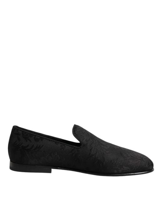 Dolce & Gabbana Black Floral-Pattern Loafers for men