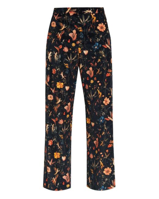 R13 Black Floral Velvet Trousers