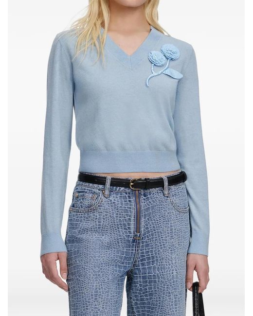 Self-Portrait Blue Rose V-Neck Jumper