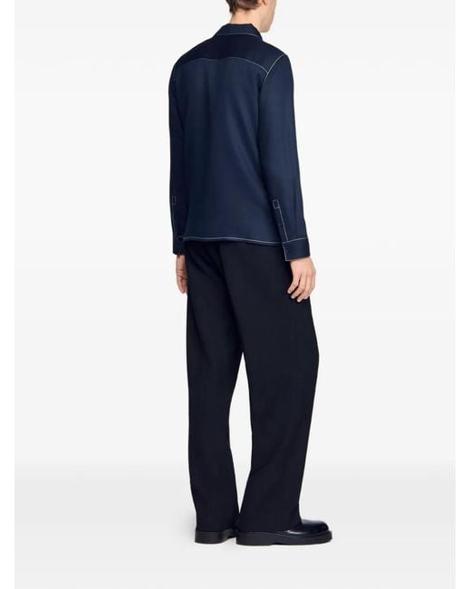 Sandro Blue Loose-Fit Zip-Up Shirt for men