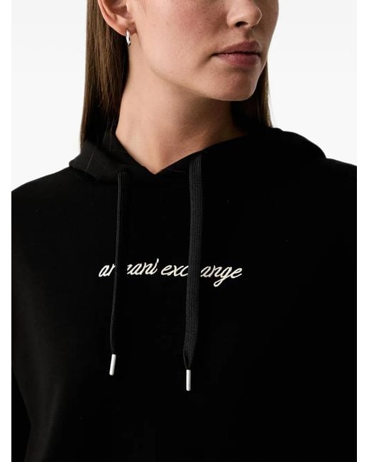 ARMANI EXCHANGE Black Logo-Embroidered Hoodie