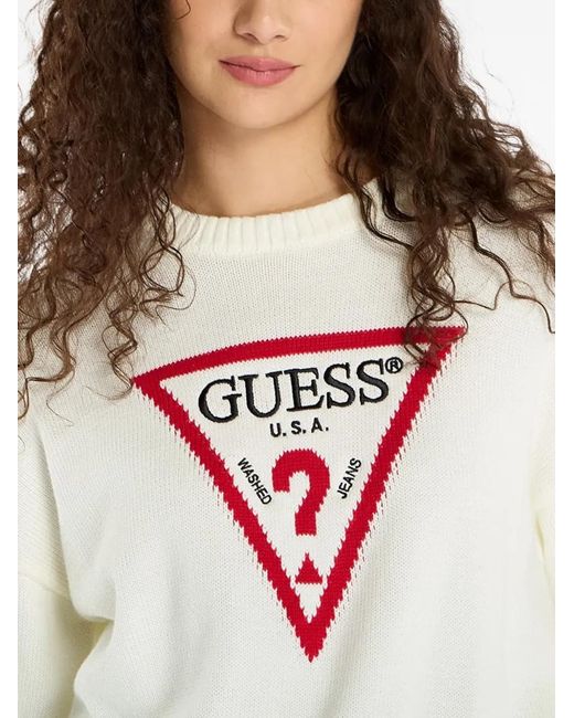 Pull En Maille À Logo Guess en coloris White