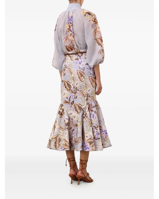 Zimmermann Floral-print Flared Midi Skirt White