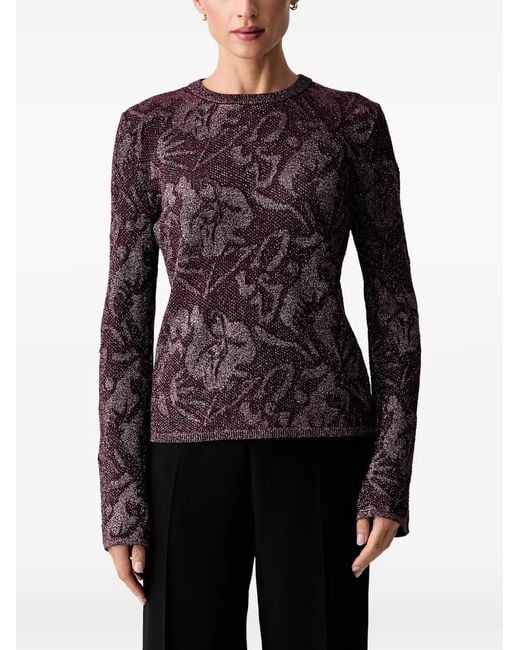 Liu Jo Black Floral-Jacquard Lamé Sweater