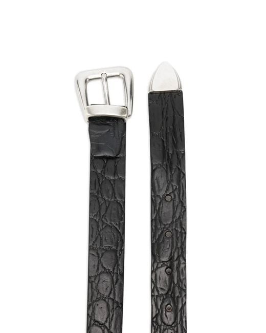 Eraldo Black Crocodile-Effect Buckle Belt for men