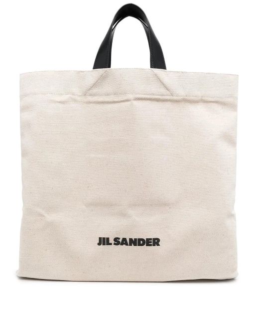 Jil Sander Natural Logo-Print Linen Tote Bag