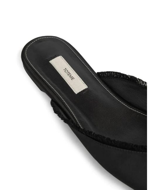 Totême Black Frayed Satin Lounge Slippers