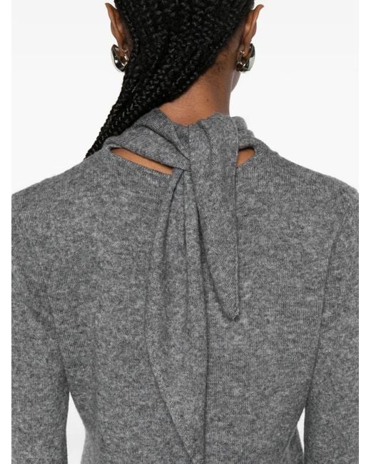 Viktoria Chan Gray Turtleneck Scarf Sweater