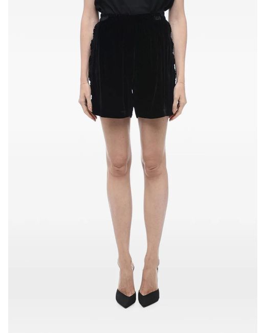 Matimì Black Embroidered-Details Velvet Shorts